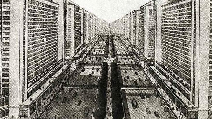 Propuesta de Ciudad Radiante de le Corbusier hizo en 1932 para Moscu LE CORBUSIER